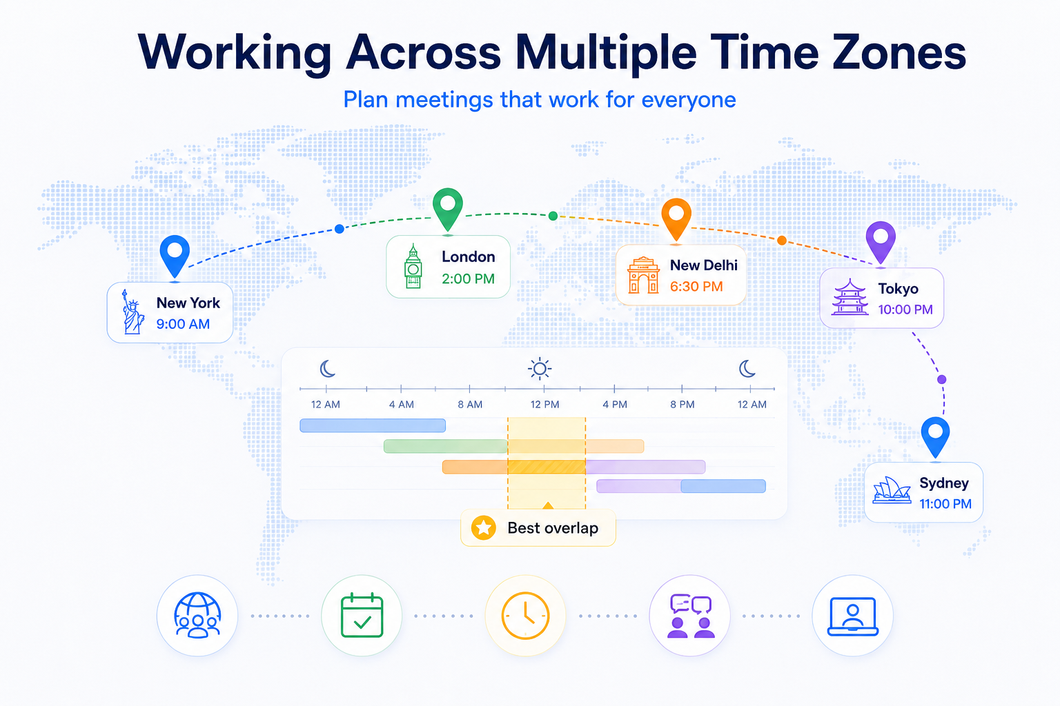 World map showing countries with multiple time zones