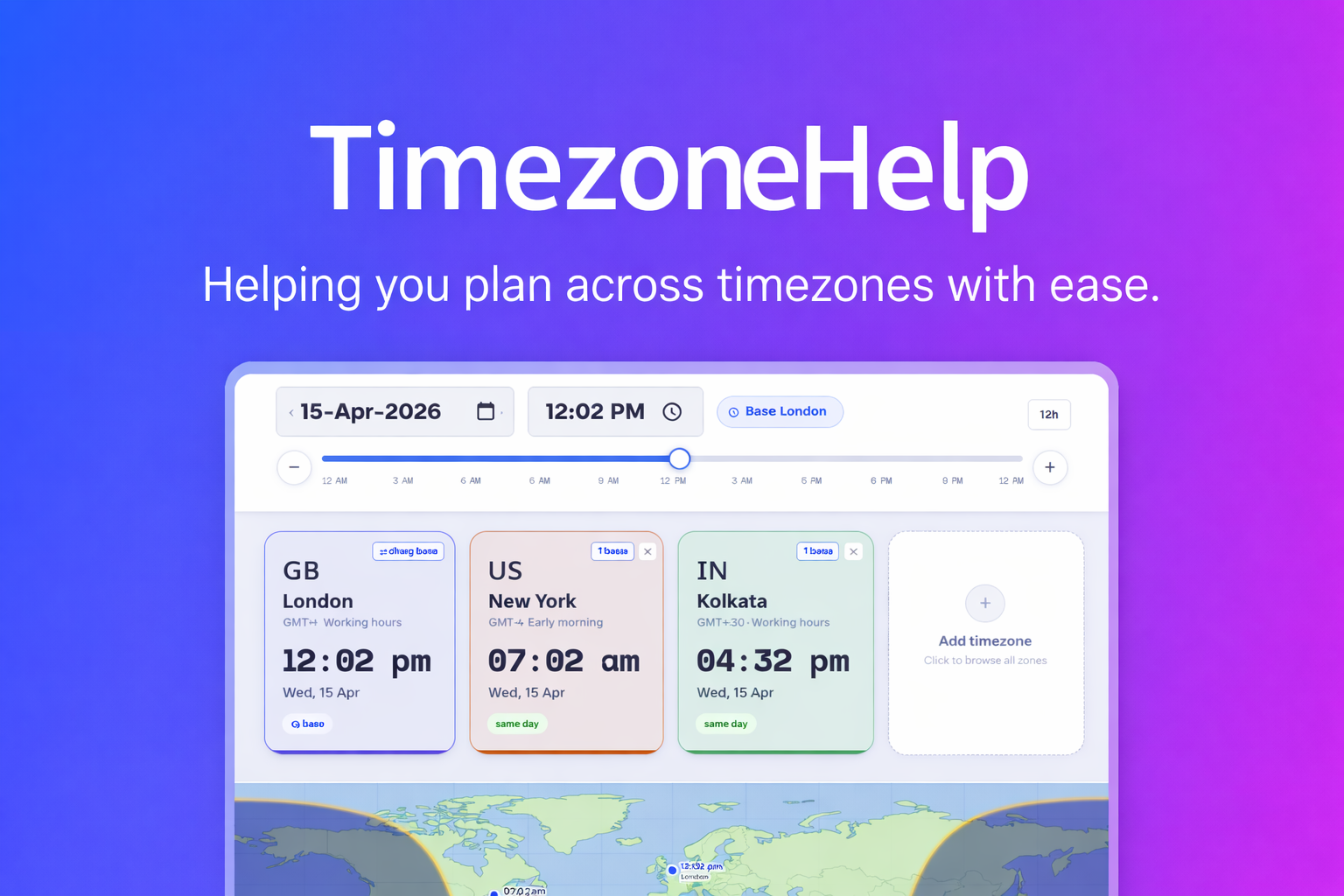 TimezoneHelp - Free Time Zone Converter & Meeting Planner